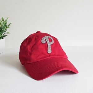 Philadelphia Phillies Red Baseball Cap Rhinestones Logo K&B Ethos Cotton Hat